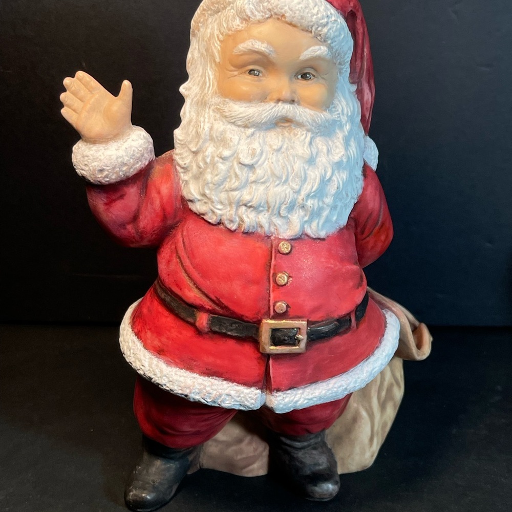 Vtg 1970’s Duncan Ceramic Handpainted Santa Waving W/Toy Bag Planter T73